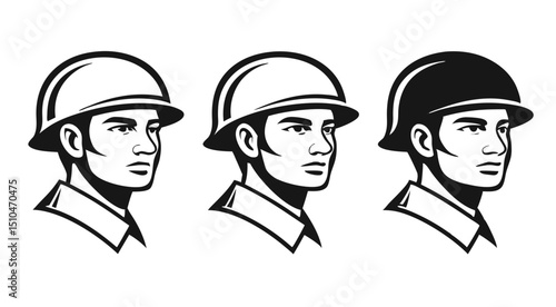 Military Soldier Profile Silhouettes – Vector Side View Heads