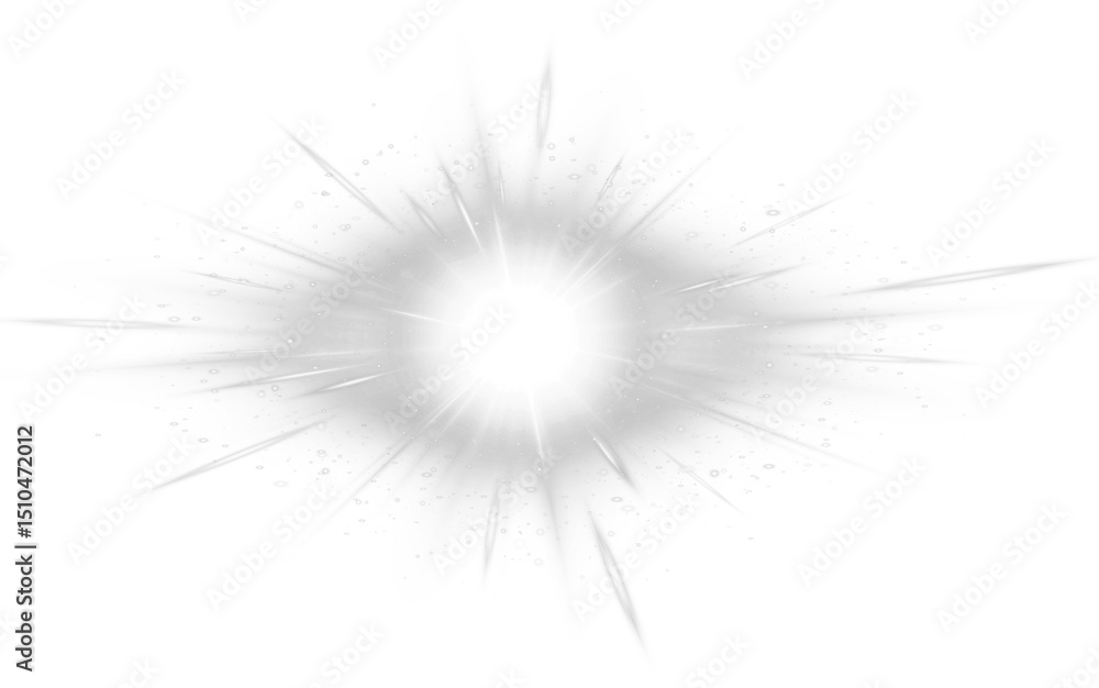 Fototapeta premium Bright white light explosion glitter isolated on transparent background png for design overlays and special effects