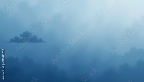 Serene Minimalist Blue Sky Gradient Background Single Cloud Silhouette Image