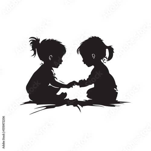 Vector illustration of a silhouette of a little girl playing, depicting the joy, innocence and freedom of childhood isolated on white background.