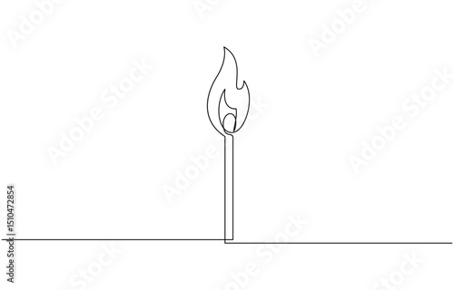 One continuous line drawing of match sticks.one line drawing of burning wooden matches, Simple burning match stick line art vector illustration. Editable stroke.