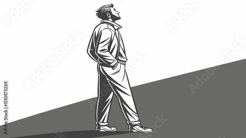 Isolated Black Silhouette of Man Standing with Hands in Pockets – Minimalistic Vector Illustration

