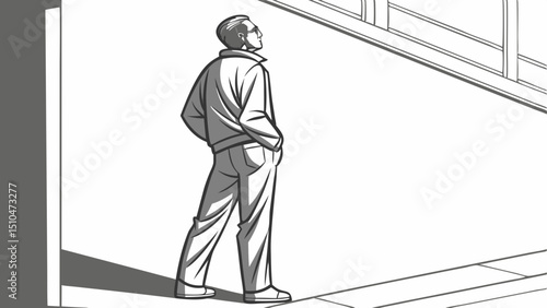 Isolated Black Silhouette of Man Standing with Hands in Pockets – Minimalistic Vector Illustration

