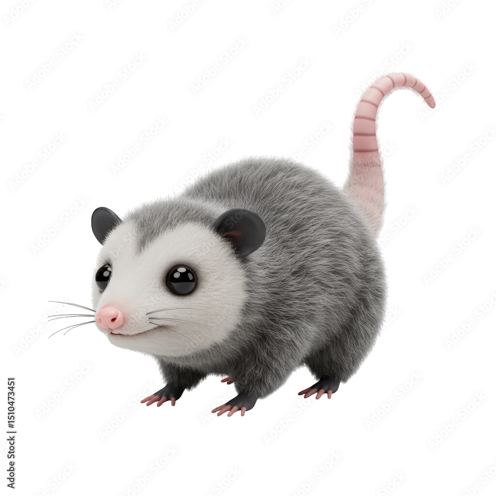 Obraz premium Cartoon Opossum Plush. Isolated on Transparent Background