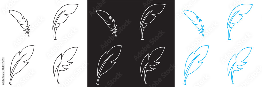 Fototapeta premium Bird Feather icon. Black, white and blue quill feather icon. Vector for websites, mobile interfaces, presentations, banner, visual branding etc. Vector illustration. EPS 10