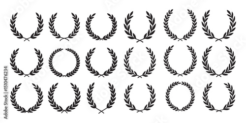 Elegant laurel wreath collection vintage award icons with distinctive designs and seamless patterns
