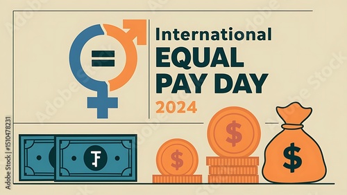 Equal pay day, raising awareness of gender pay gap, income of men and women for work, disadvantage in society