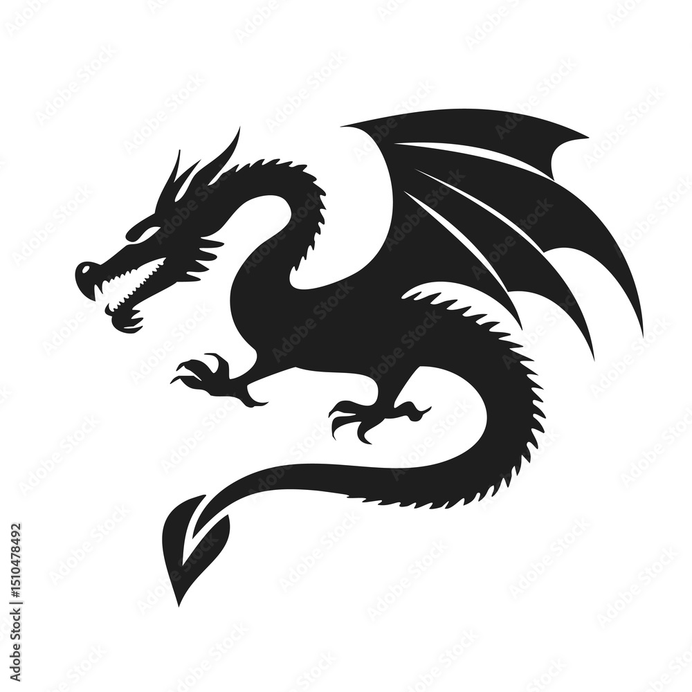 Majestic black dragon silhouette winged creature mythical beast Majestic black dragon silhouette winged creature mythical beast