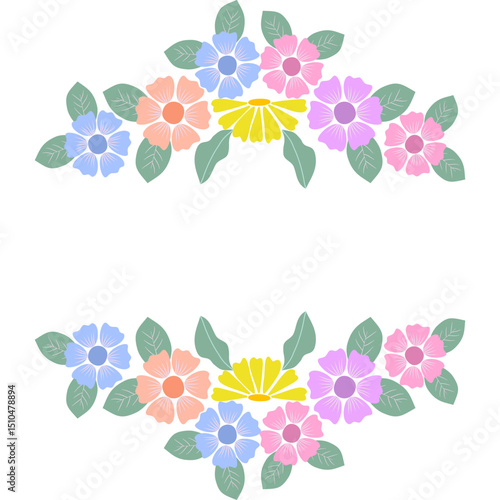 pastel flowers frame on transparent background