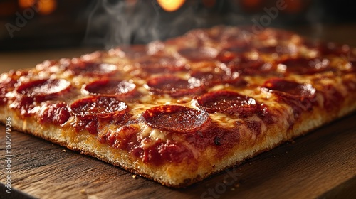 Wallpaper Mural Hot, steaming pepperoni pizza on a wooden board Torontodigital.ca