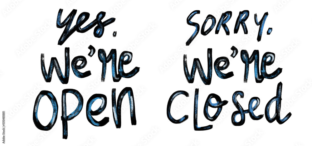 Set collection Yes we are open sorry closed store shop sign signage black pink typography text word letter lettering type cursive doodle hand drawn clipart sticker png Set collection Yes we are open sorry closed store shop sign signage black pink typography text word letter lettering type cursive doodle hand drawn clipart sticker png