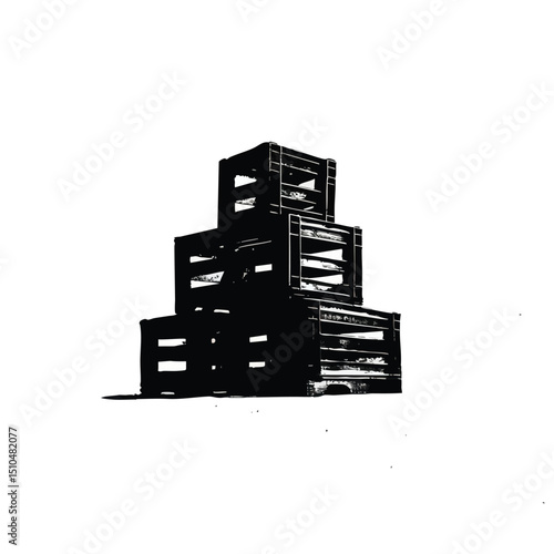 Black silhouette of Boston Tea Party crates, centered on plain white background, American Independence day theme, symbol, 4th july
