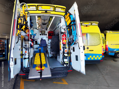 ambulances parkeds outside emergency hospital department