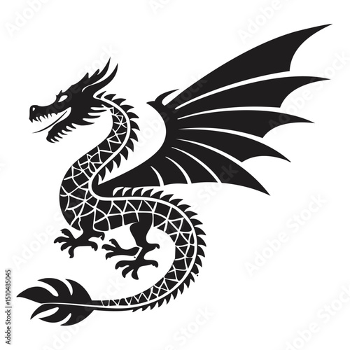 Wallpaper Mural Majestic black dragon silhouette winged creature mythical beast Torontodigital.ca