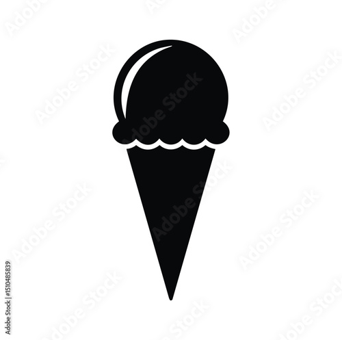Simple black ice cream cone icon graphic