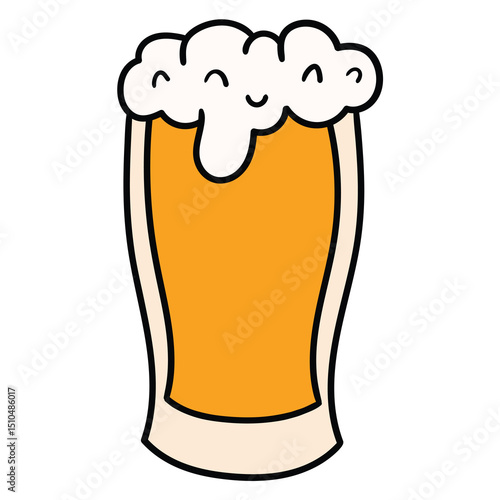 Hand drawn cartoon glass of beer on white background.