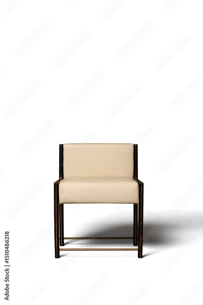 Fototapeta premium Modern stylish chair with cream leather and dark wood isolated on white. Please see some similar pictures from my portfolio