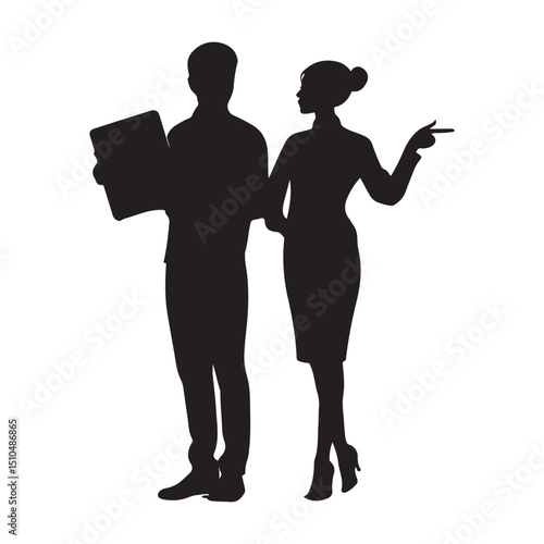 Business team silhouette vector illustration of man and woman working
