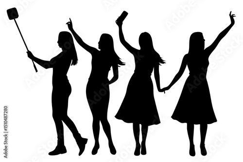 "Elegant Silhouette of Fashionable Women – Dramatic Black and White Portrait"