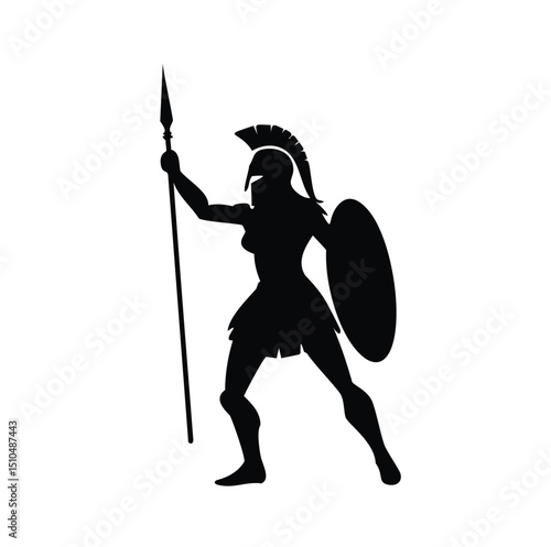 Powerful female spartan warrior silhouette spear shield