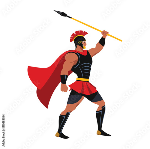 Mighty spartan warrior holding a spear ready for battle
