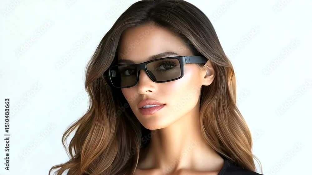 Stylish woman wearing modern sunglasses Stylish woman wearing modern sunglasses
