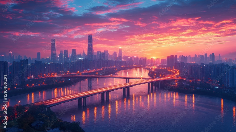 Naklejka premium Vibrant Cityscape at Sunrise