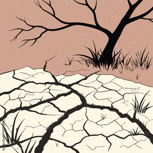 Vector Illustration of soil cracking in summer