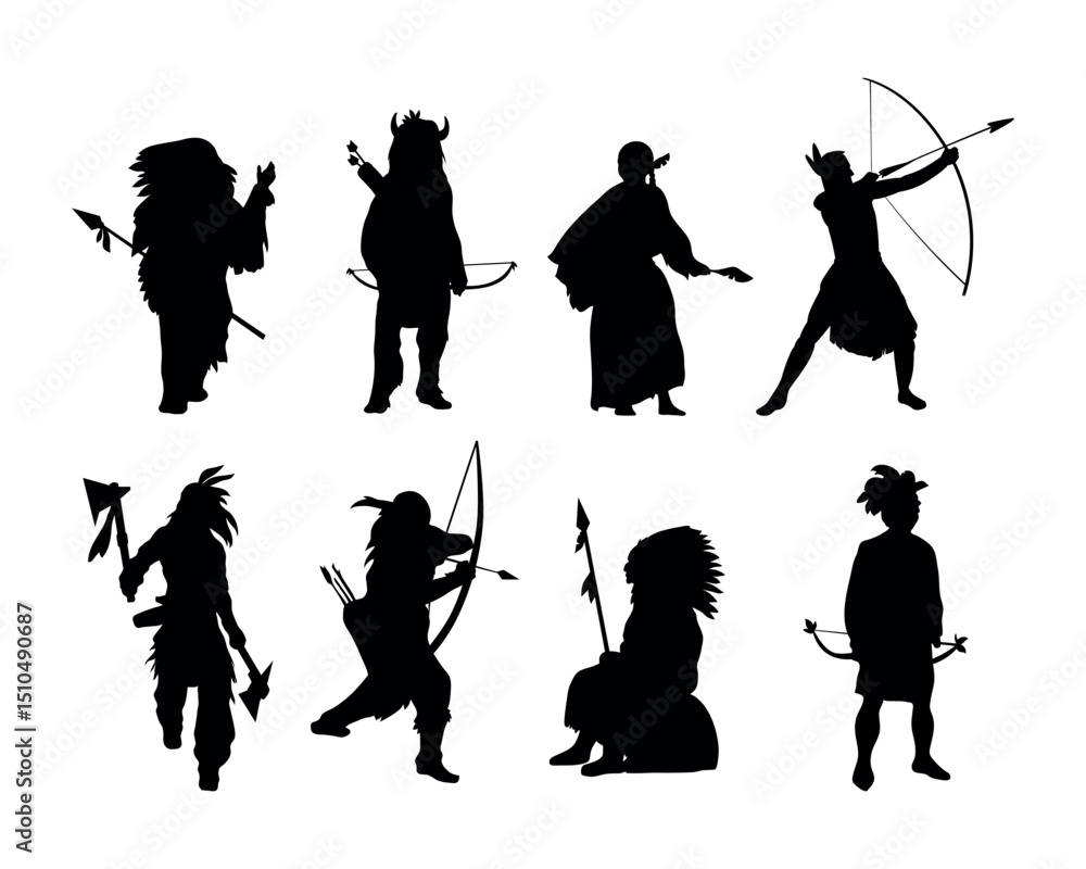 Obraz premium Native American vector silhouette collection