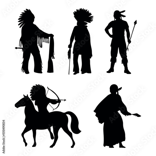 Native American vector silhouette collection