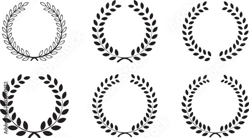 Six laurel wreaths silhouette set