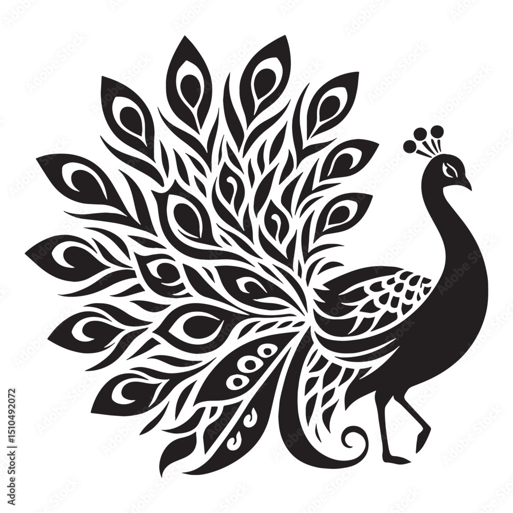Fototapeta premium Peacock silhouette showing graceful stance – Peacock illustration – Minimalist Peacock vector – Bird silhouette – Bird vector