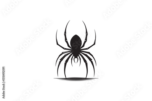 A black-and-white spider  against a white background in a straightforward and inconspicuous vector silhouette