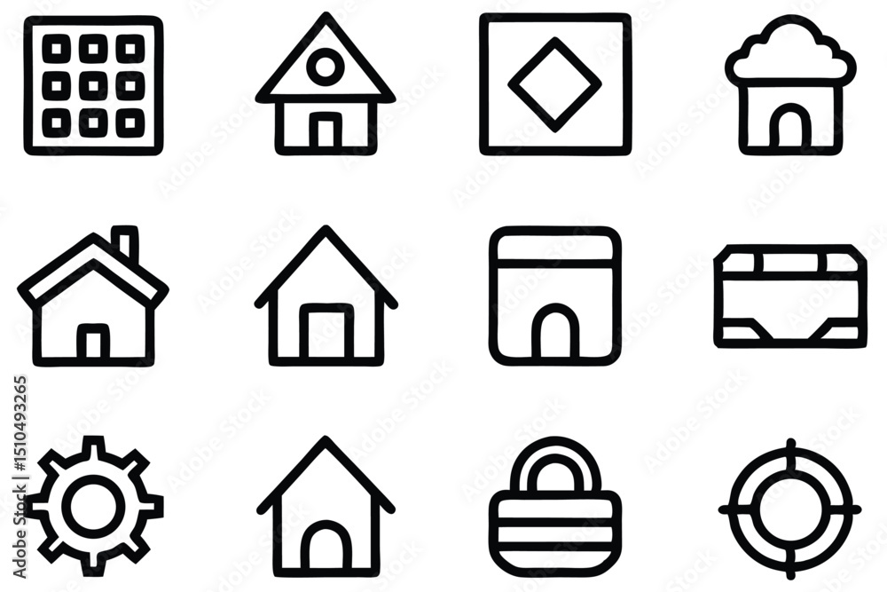 Vector icons set of various symbols in outlined bold line style in black color Vector icons set of various symbols in outlined bold line style in black color