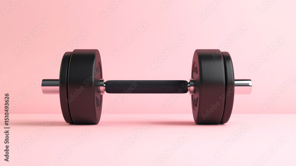Realistic black dumbbell isolated on a clean pastel pink background, minimal fitness concept, modern vector style illustration Realistic black dumbbell isolated on a clean pastel pink background, minimal fitness concept, modern vector style illustration