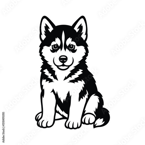 Monochrome husky puppy logo vector