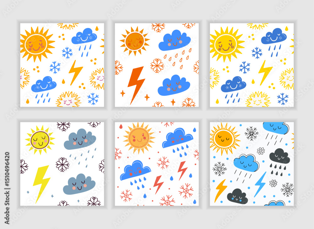 Naklejka premium Flat design sun pattern bundill