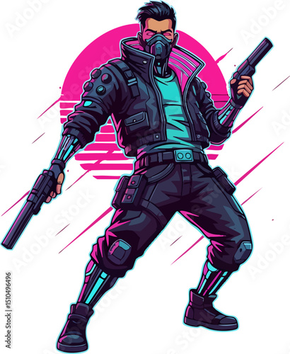 Stylish Cyberpunk Character Portrait with Neon Accents