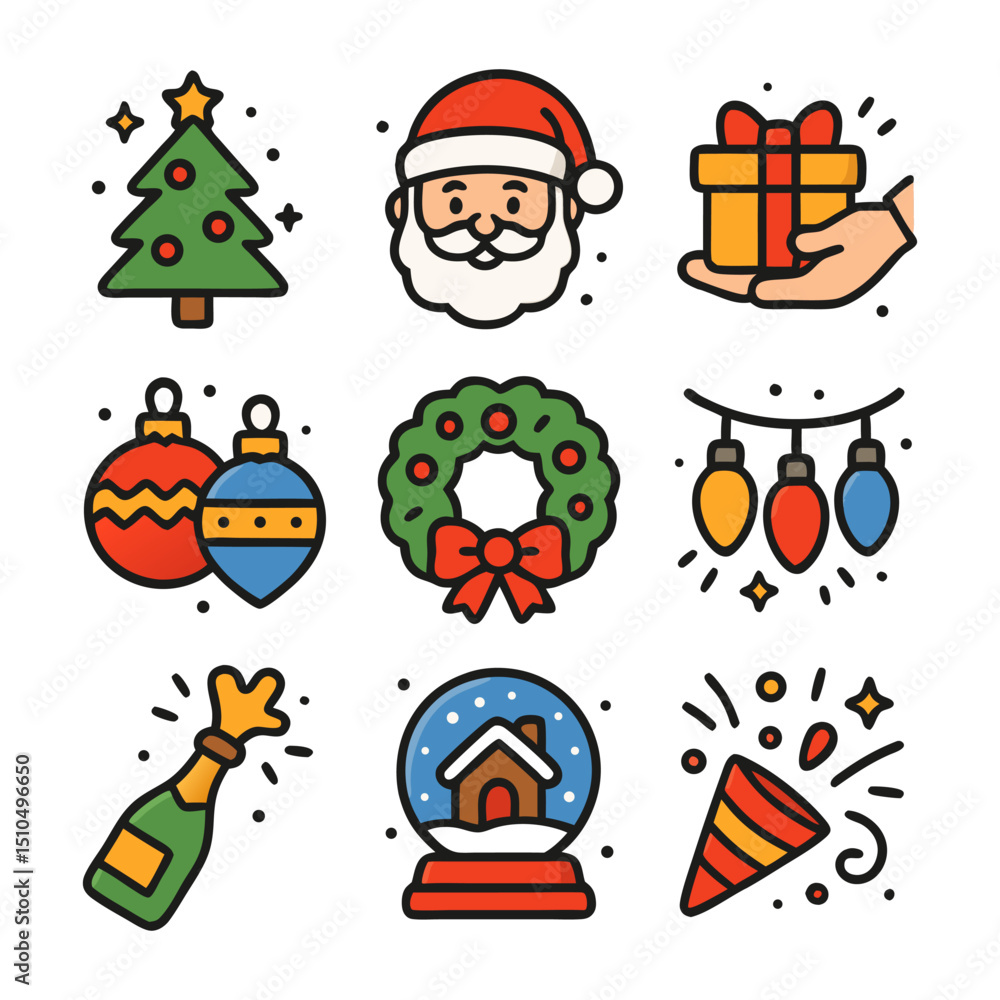 Naklejka premium 2d icon sheet christmas holiday. Perfect for your projects, digital marketing, website design.
