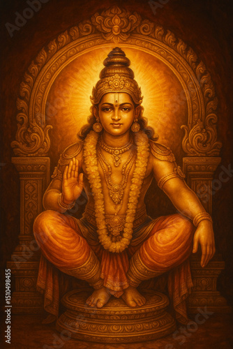 Majestic Lord Ayyappa Digital Artwork – Divine Strength and Spiritual Aura

