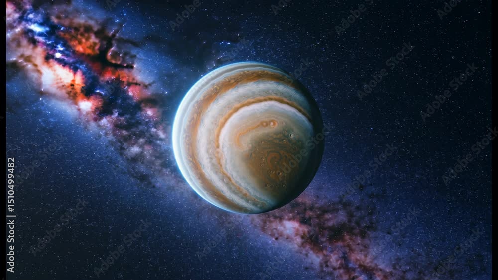 Jupiter captured with a stunning cosmic backdrop. The image showcases ...