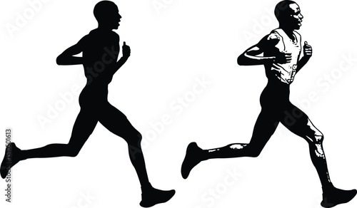 Marathon runner silhouette and sketch - vector illlustration