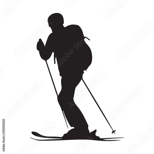 Skiing silhouette vector illustration of a person skiing downhill sport