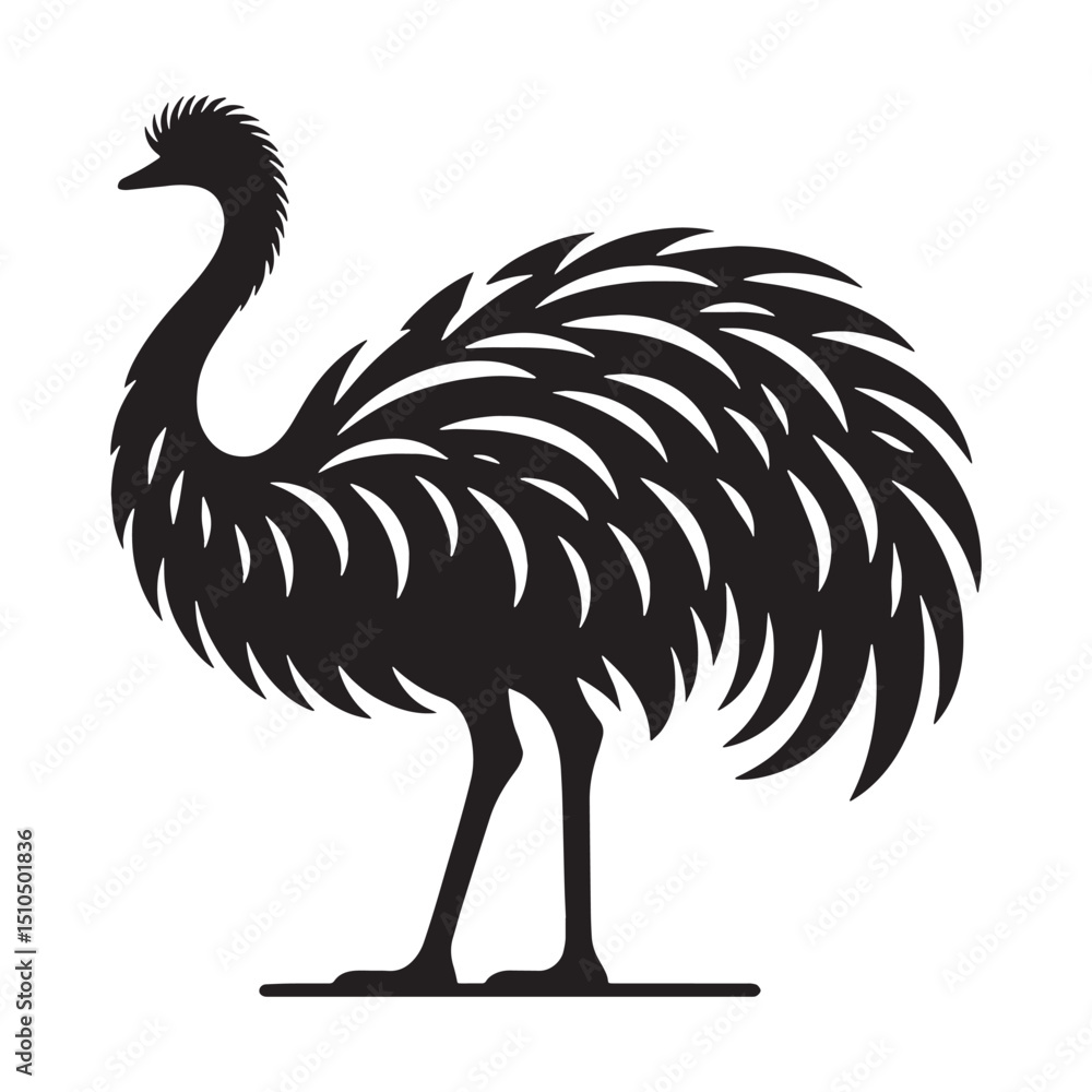Obraz premium Long-legged Rhea silhouette in profile – Rhea illustration – Minimalist Rhea vector – Bird silhouette – Bird vector