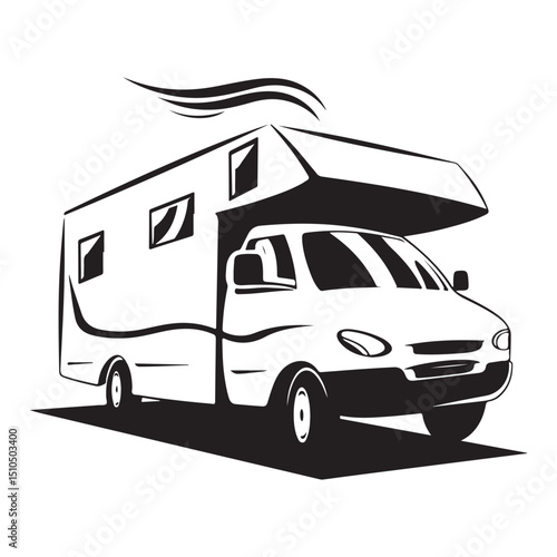 Rv camper van motorhome rental travel adventure road trip black and white silhouette