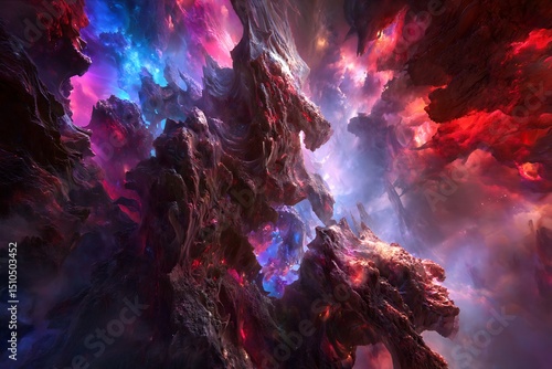 Cosmic celestial dreamscape of otherworldly rock