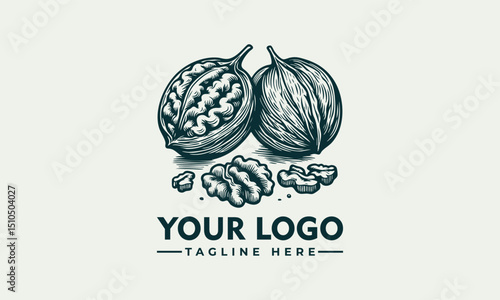 Vintage botanical illustration of walnuts with leaves
