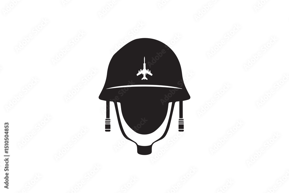 Fototapeta premium A black-and-white military helmet against a white background in a straightforward and inconspicuous vector silhouette 
