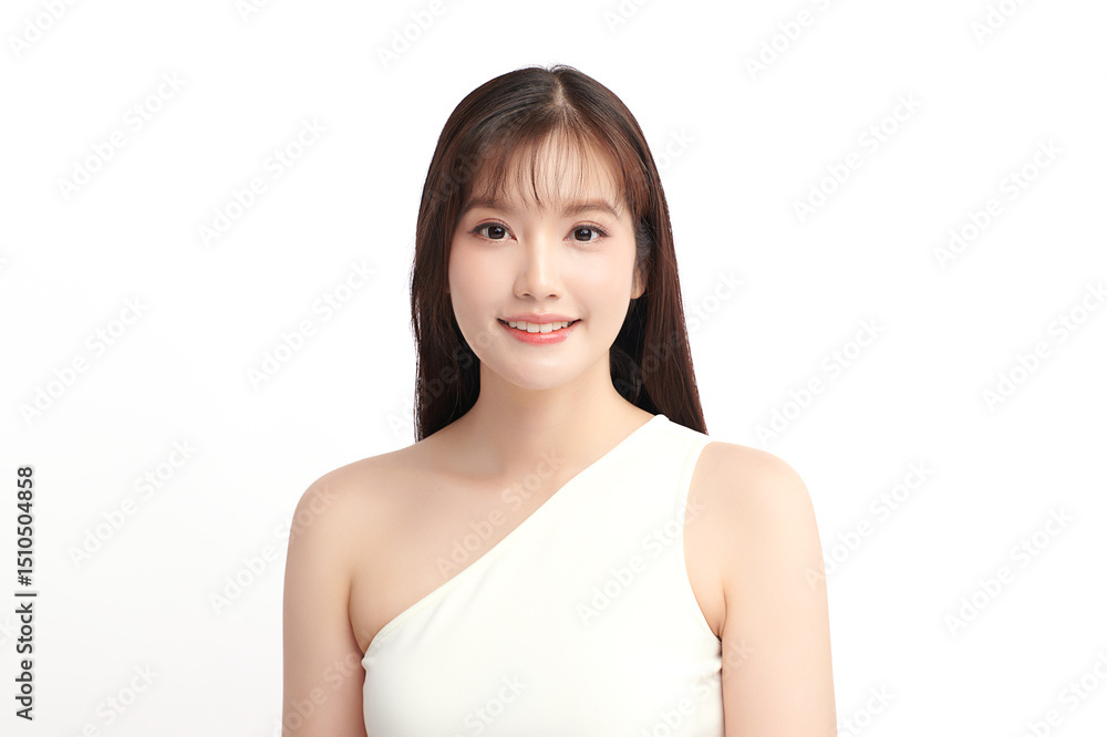 A beautiful young Asian woman with clean, fresh skin against a white background. Skincare, facial treatment, cosmetology, beauty, and spa. An elegant portrait of an Asian woman. A beautiful young Asian woman with clean, fresh skin against a white background. Skincare, facial treatment, cosmetology, beauty, and spa. An elegant portrait of an Asian woman.
