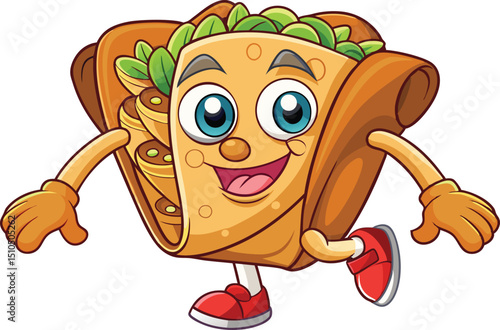 Retro cartoon funny doner kebab, pita characters. Vintage taco, burritos, gyros mascot vector illustration.